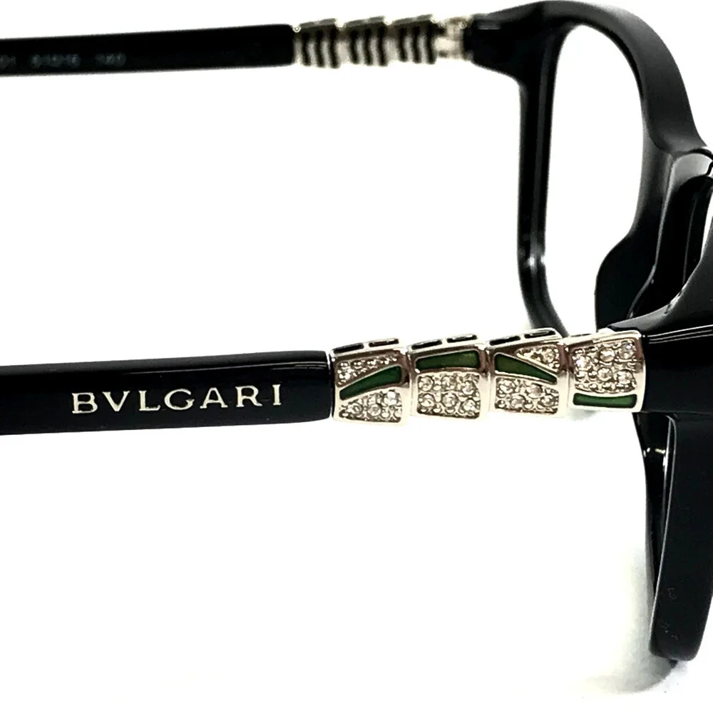 Bvlgari Eyeglasses Frames 4097-B 501 Polished Black Silver Crystals 51-16-140